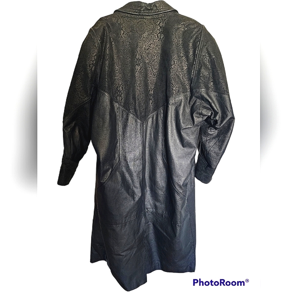 Vintage women's black Genuine leather trench coat Size xl